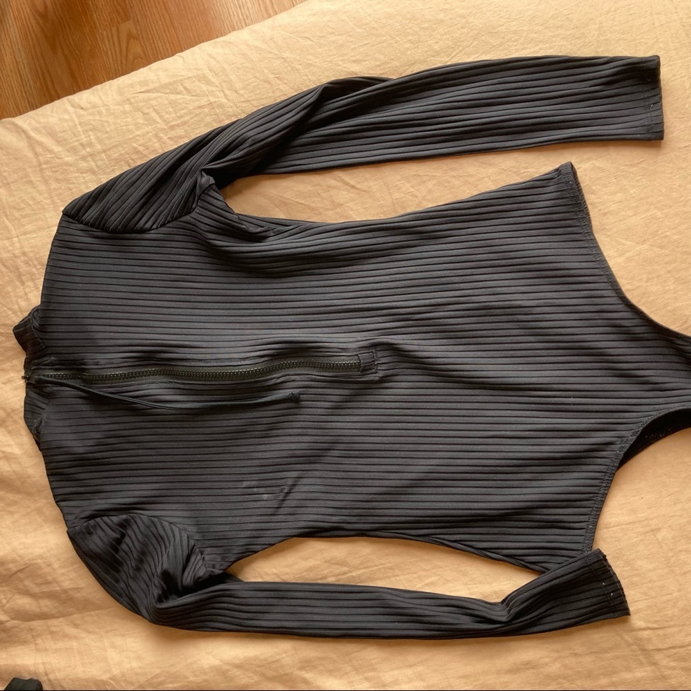 June Swimwear ribbed long sleeve suit with mock neck
